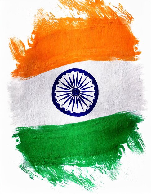 Photo drapeau indien peint à la main isolé sur fond blanc jour de la république jour de l'indépendance