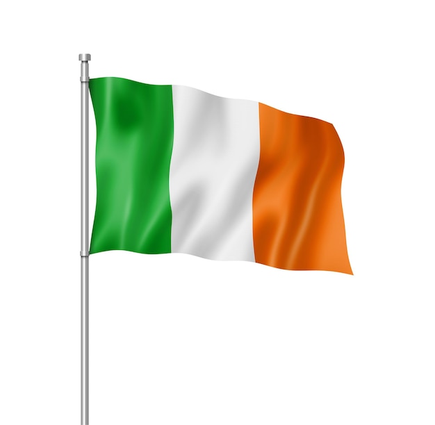 Drapeau de l'Irlande, rendu tridimensionnel, isolé sur blanc