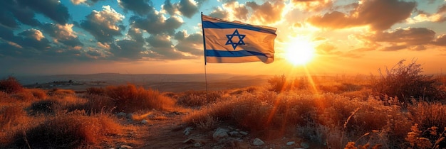 Drapeau Israël Sur Fond De Ciel Nuageux Sur Terrain Pour Bannière HD