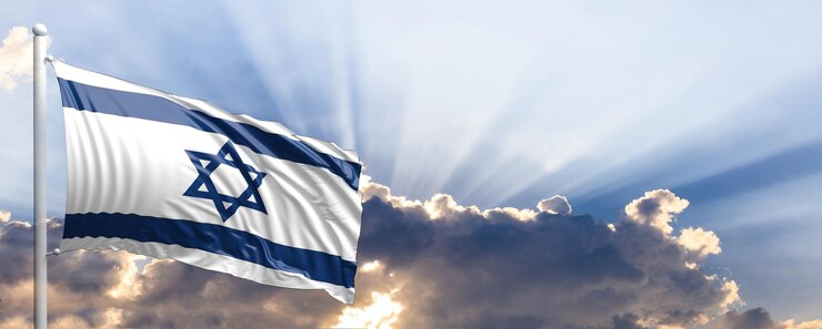 Photo drapeau d'israël sur l'illustration 3d du ciel bleu