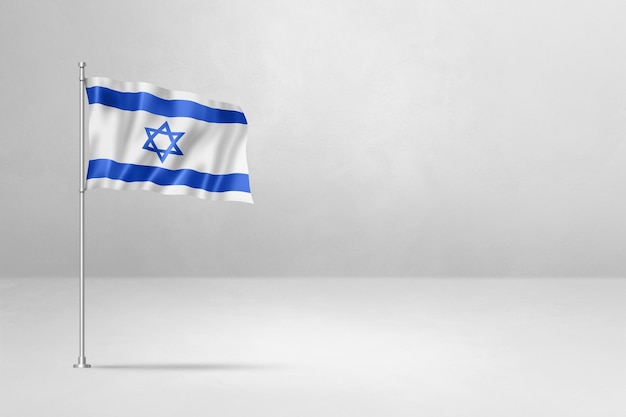 Drapeau israélien isolé sur fond de mur de béton blanc