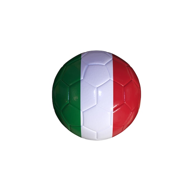 Drapeau de l'Italie sur un ballon de football à fond blanc