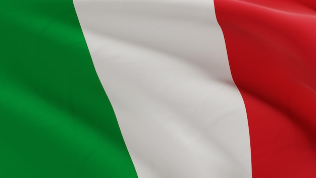 Drapeau de l'Italie ondulant dans le vent, micro texture de tissu en rendu 3D de qualité