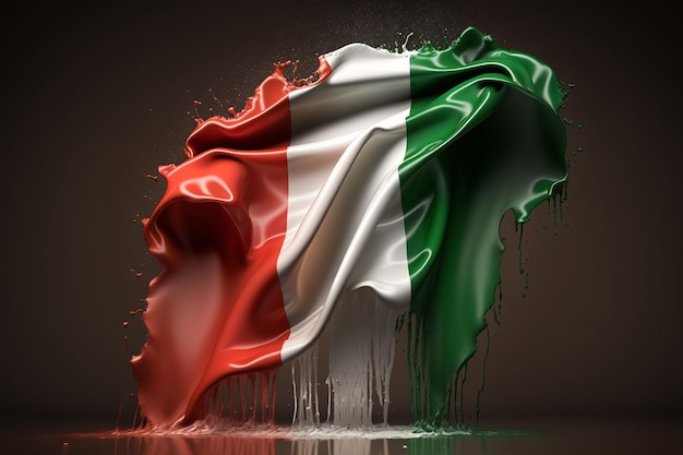Un drapeau italien est recouvert de peinture.