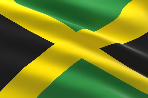 Drapeau de la Jamaïque. 3d illustration du drapeau jamaïcain en agitant
