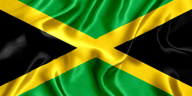 Drapeau, de, jamaïque, soie, gros plan, fond