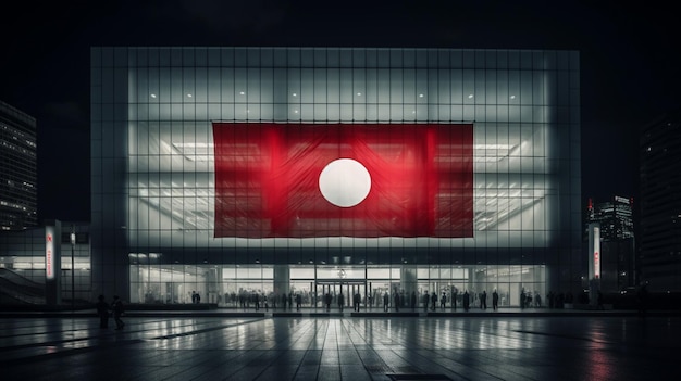 Le drapeau japonais est accroché à un grand bâtiment en verre génératif AI