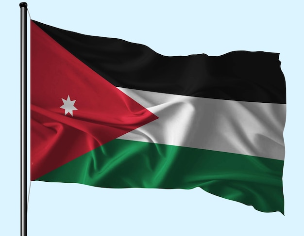 Le drapeau de la Jordanie agité par le vent avec un poteau