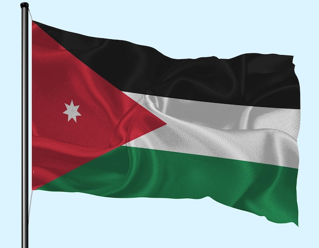 Le drapeau de la Jordanie agité par le vent avec un poteau