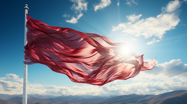 Le drapeau de Kabardino Balkaria flottant dans le vent contre un ciel bleu