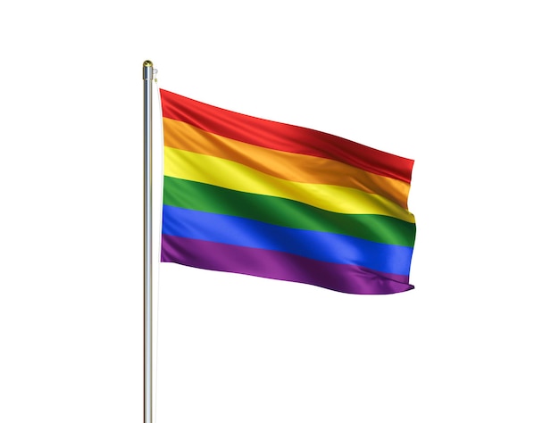 Drapeau LGBT agitant sur fond blanc isolé Illustration 3D du drapeau LGBT