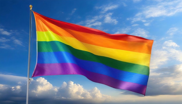 Le drapeau LGBT sur le ciel bleu avec des nuages