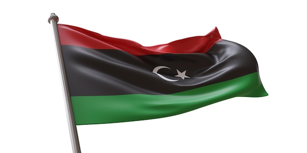 Le drapeau libyen agitant isolé sur un fond blanc transparent