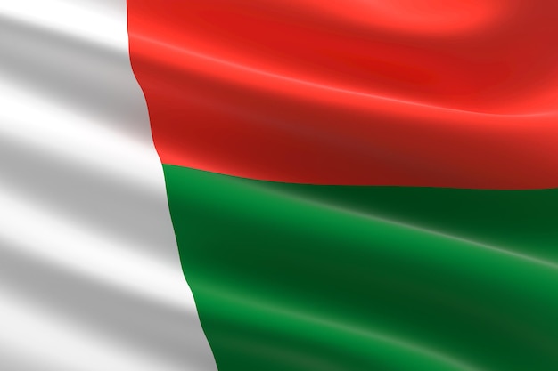 Drapeau de Madagascar. Illustration 3D du drapeau malgache.