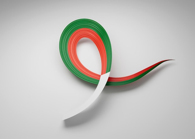 Drapeau de Madagascar à ondulations brillantes, drapeau à ruban isolé sur fond blanc Illustration 3D