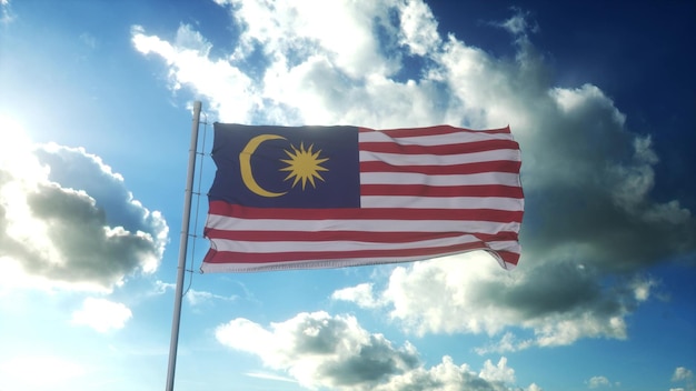 Drapeau de la Malaisie agitant au vent contre un beau ciel bleu rendu 3d