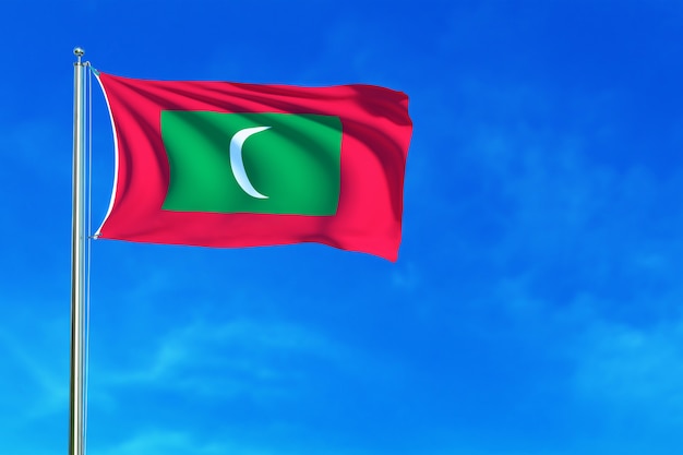 Drapeau des Maldives sur le fond de ciel bleu rendu 3d