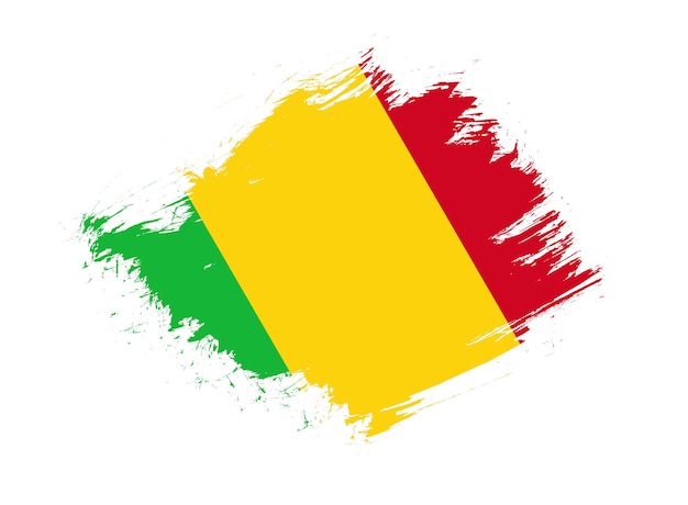 Drapeau malien avec effet de texture pinceau abstrait sur fond blanc