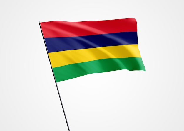 Drapeau mauricien volant haut dans le fond blanc isolé 12 mars fête de l'indépendance de Maurice