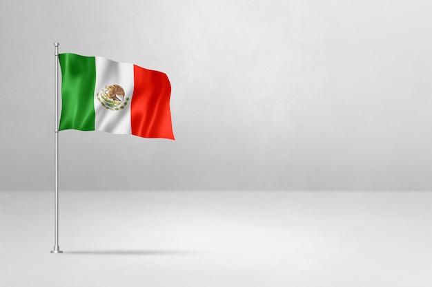 Drapeau mexicain isolé sur fond de mur en béton blanc