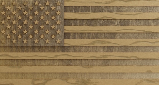 Drapeau de la nation des États-Unis en bois avec étoiles et rayures illustration de rendu 3D