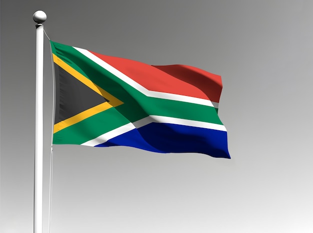 Drapeau national de l'Afrique du Sud agitant sur fond gris