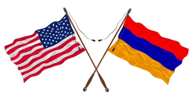 Photo drapeau national de l'arménie et des états-unis d'amérique contexte pour les concepteurs