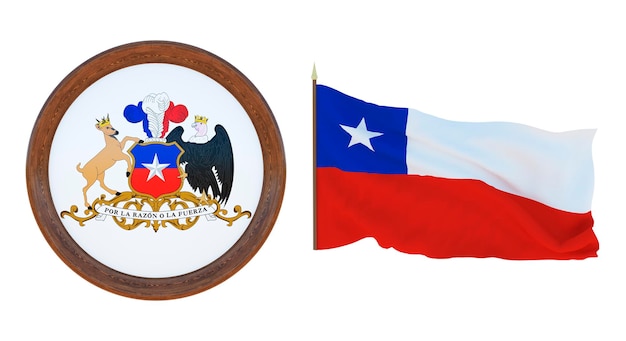 Drapeau national et les armoiries 3D illustration du Chili