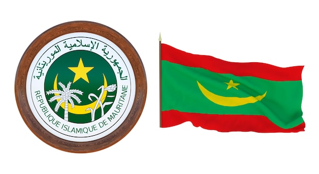 Drapeau national et les armoiries 3D illustration de la Mauritanie