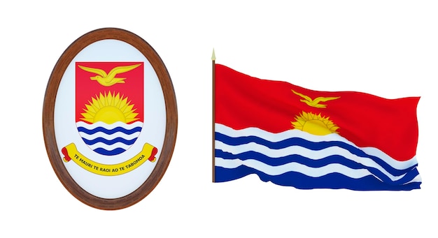 Drapeau national et armoiries Illustration 3D de Kiribati