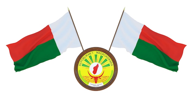Drapeau national et les armoiries Illustration 3D de Madagascar Arrière-plan pour les éditeurs et les concepteurs Fête nationale