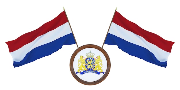 Drapeau national et armoiries Illustration 3D des Pays-Bas Arrière-plan pour les éditeurs et les concepteurs Fête nationale
