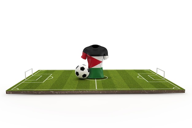 Drapeau national de chemise de football de la Jordanie sur un terrain de football rendu 3D