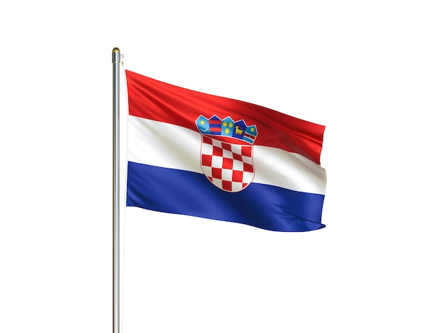 Drapeau national de la Croatie agitant dans un fond blanc isolé Illustration 3D du drapeau de la Croatie