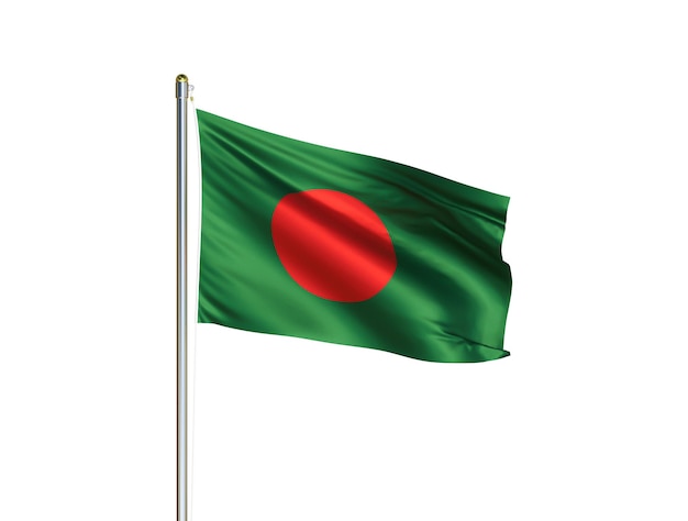 Drapeau national du Bangladesh agitant sur fond blanc isolé Illustration 3D du drapeau du Bangladesh