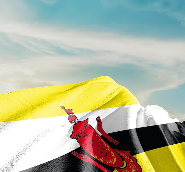 Drapeau national du Brunei agitant dans un beau ciel