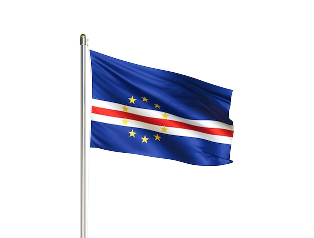 Drapeau national du Cap-Vert agitant sur fond blanc isolé Illustration 3D du drapeau du Cap-Vert