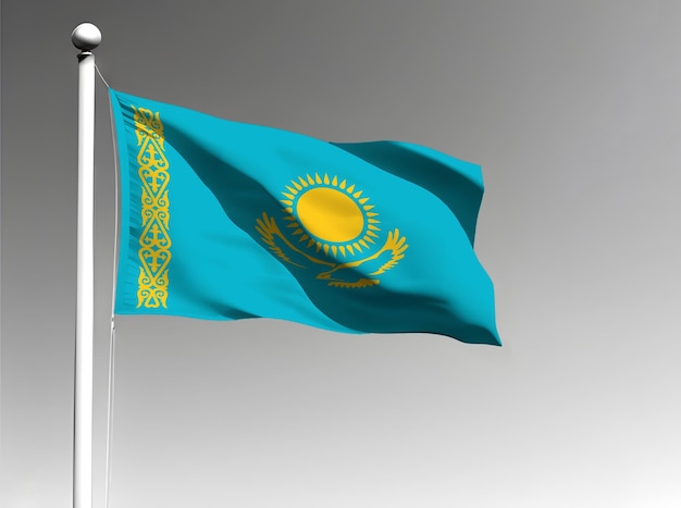 Drapeau national du Kazakhstan agitant sur fond gris