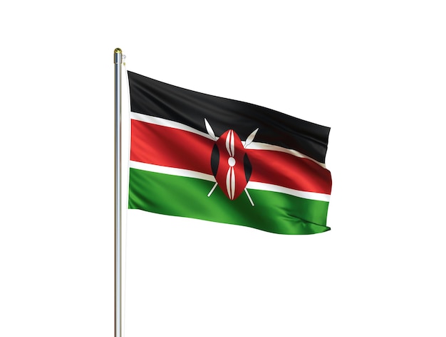 Drapeau national du Kenya agitant sur fond blanc isolé Illustration 3D du drapeau du Kenya