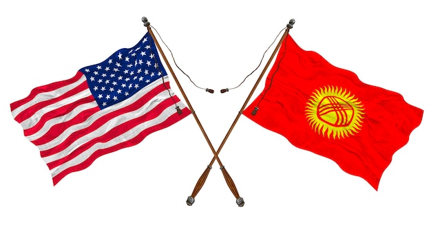 Drapeau national du Kirghizistan et des États-Unis d'Amérique Contexte pour les concepteurs