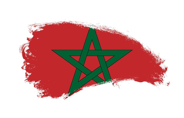 Drapeau national du Maroc peint avec un pinceau sur blanc isolé