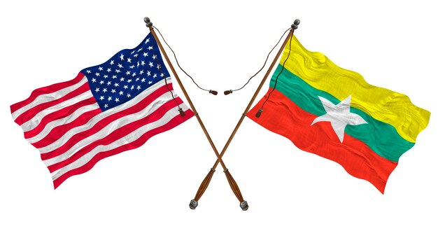 Drapeau national du Myanmar et des États-Unis d'Amérique Contexte pour les concepteurs
