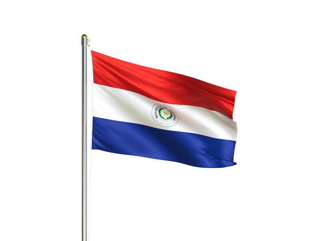 Drapeau national du Paraguay agitant dans un fond blanc isolé Illustration 3D du drapeau du Paraguay