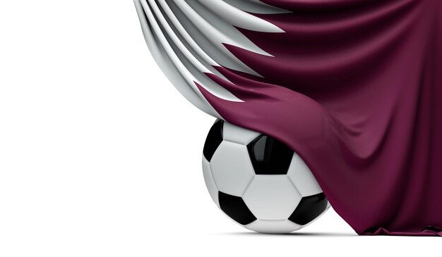 Drapeau national du Qatar drapé sur un ballon de football rendu 3D