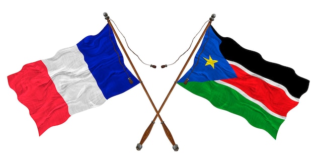 Drapeau national du Soudan du Sud et de la France Arrière-plan pour les concepteurs