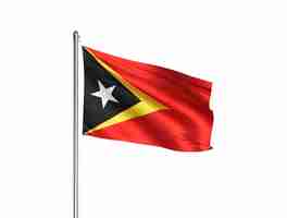 Photo drapeau national du timor-leste agitant dans un fond blanc isolé illustration 3d du drapeau du timor-leste