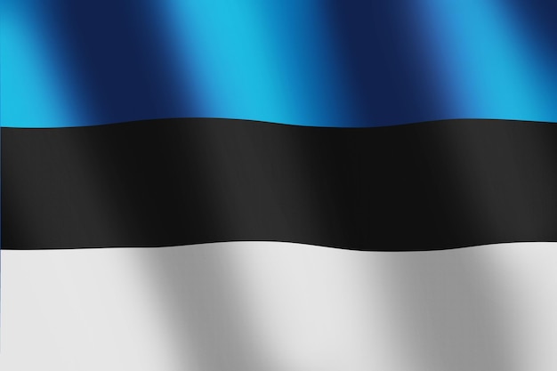 Drapeau national de l'Estonie Drapeau tricolore bleu noir blanc estonien avec trois bandes horizontales égales et avec une vague de vent lisse pour la bannière ou l'arrière-plan Symbole national Ondulations des vagues sur le drapeau