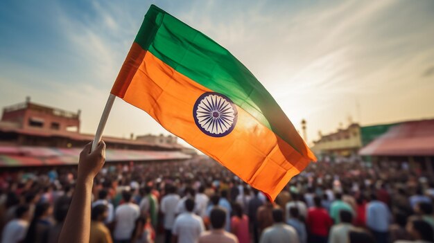 Photo le drapeau national de l'inde agitant contre le vent dans le ciel à l'arrière-plan extérieur