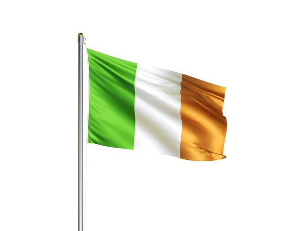 Drapeau national de l'irlande agitant dans un fond blanc isolé illustration 3d du drapeau de l'irlande