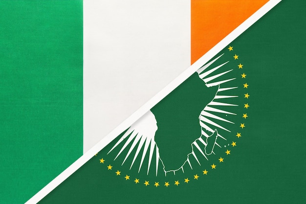Drapeau national de l'Irlande et de l'Union africaine du continent africain textile contre les drapeaux nationaux irlandais